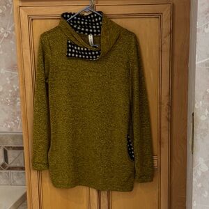Vanilla Bay, mustard yellow and black and cream checked cowl neck tunic